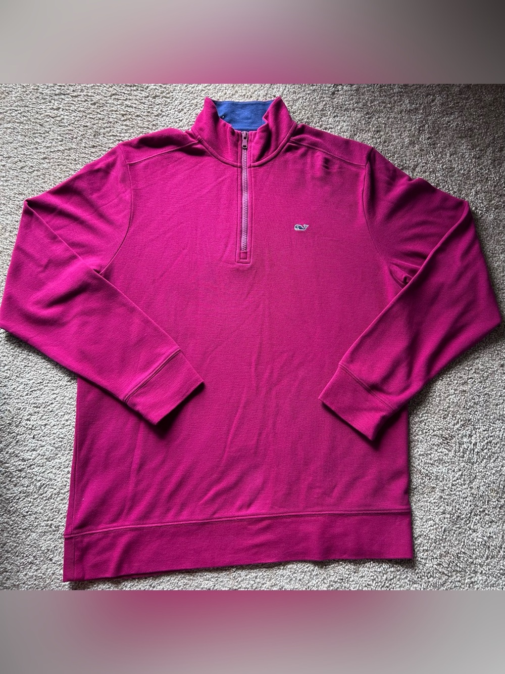 Vineyard Vines Men's Medium Beet Reed 1/4 Zip Cotton Knit Mock Neck Whale Logo